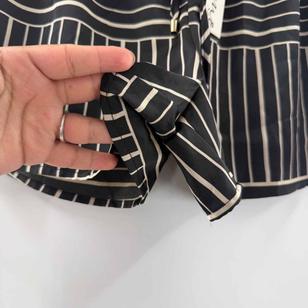 Como Sleep Womens Pajama Shorts Black Cream Striped Satin Drawstring Medium NEW - Picture 8 of 11